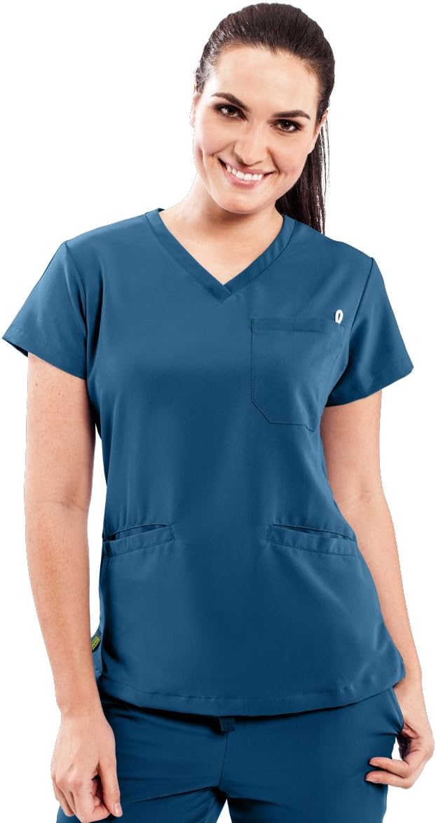 ave Women’s Medical Scrub Top, Berkeley ave, V-Neck Scrub Shirt, 2 Pockets, Wrinkle Resistant, Great for Nurses, Caribbean Blue, Large