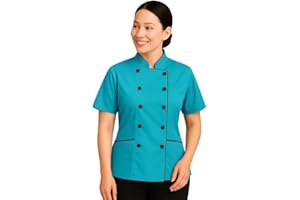UNIFORMATES Short Sleeves Tailored Fit Chef Coat Jacket Uniform for Women for Food Service, Caterers, Bakers and Culinary Professional
