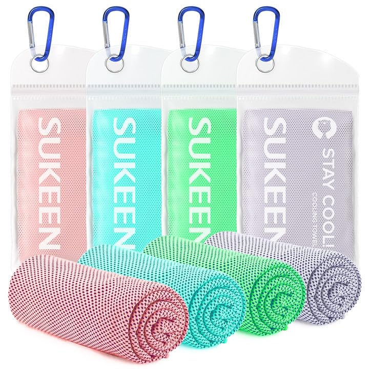 Sukeen Cooling Towel, 4 Pack Cooling Towels for Neck, Soft Breathable Microfibre Sweat Towel, Stay Cool Ice for Gym Workout Yoga Golf Running Camping(40''x12'')