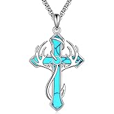 LWQQWL Fish Hook Cross Neckalce for Men Sterling Silver Cross Pendant Necklaces Hunting Jewelry Gifts for Men Women
