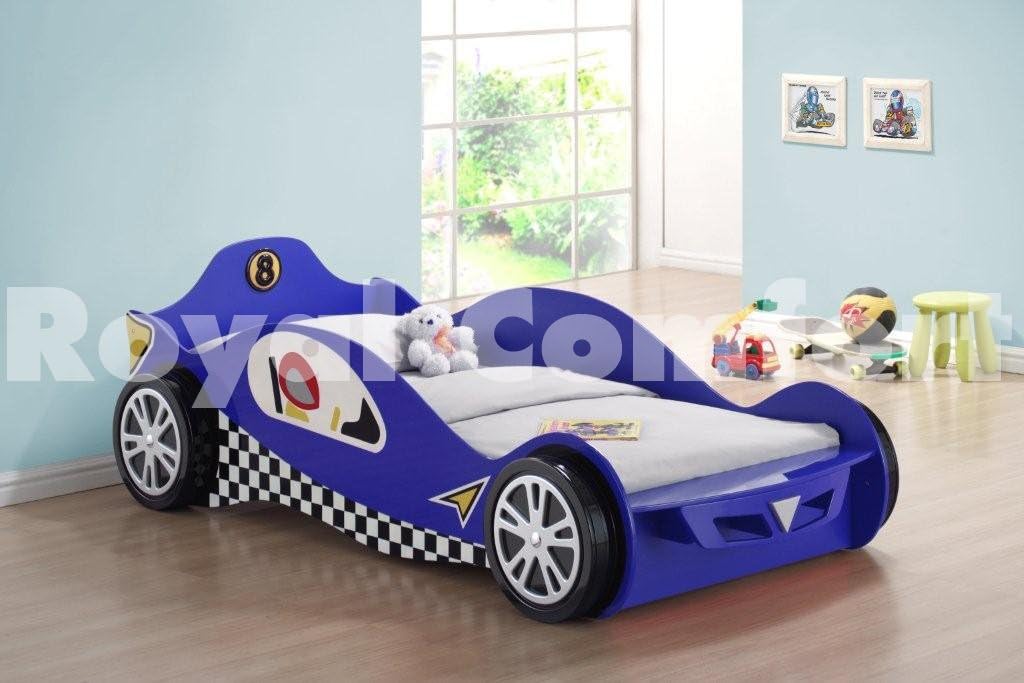 Blue Kids Racing Car Beds Frame Childrens Toddler Bed Frame for Boys