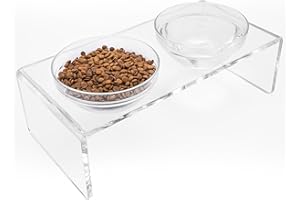FEOYOHO Acrylic Elevated Dog Cat Bowls Pet Feeder Double Bowl Raised Stand Comes with 2 Removable Glass Bowls and 2 Stainless Steel Bowls.Perfect for Large Dogs, 7.2" Tall