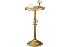 FASNAHOK Metal Plant Stand, 11.8'' Heavy Duty Tall Plant Tables Indoor, Antique Gold Small Round Pedestal Side Table with Bow