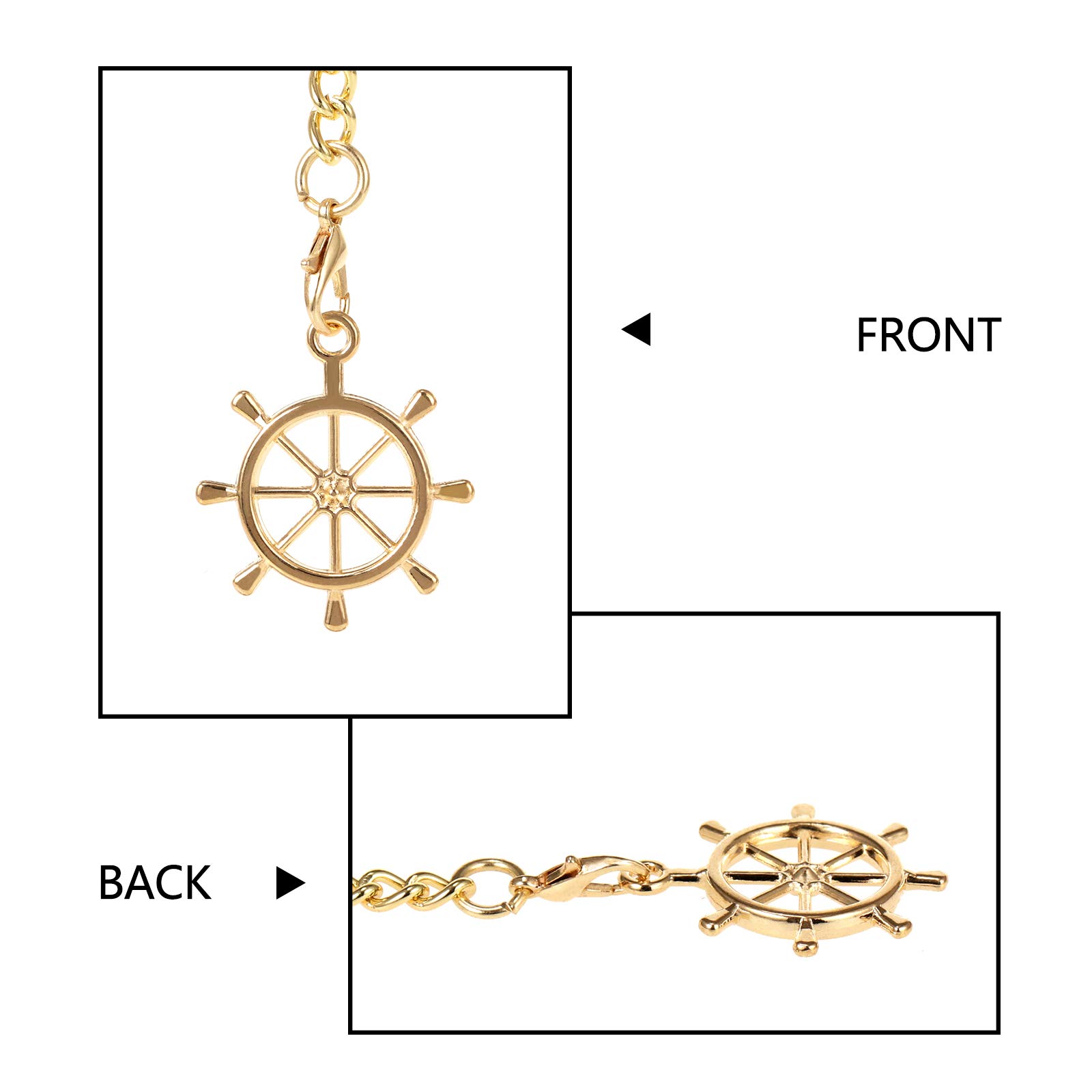Men's Albert Chain Pocket Watch Curb Link Key Chain 2 Hooks with Antique Rudder Pendant Design Charm Fob T Bar