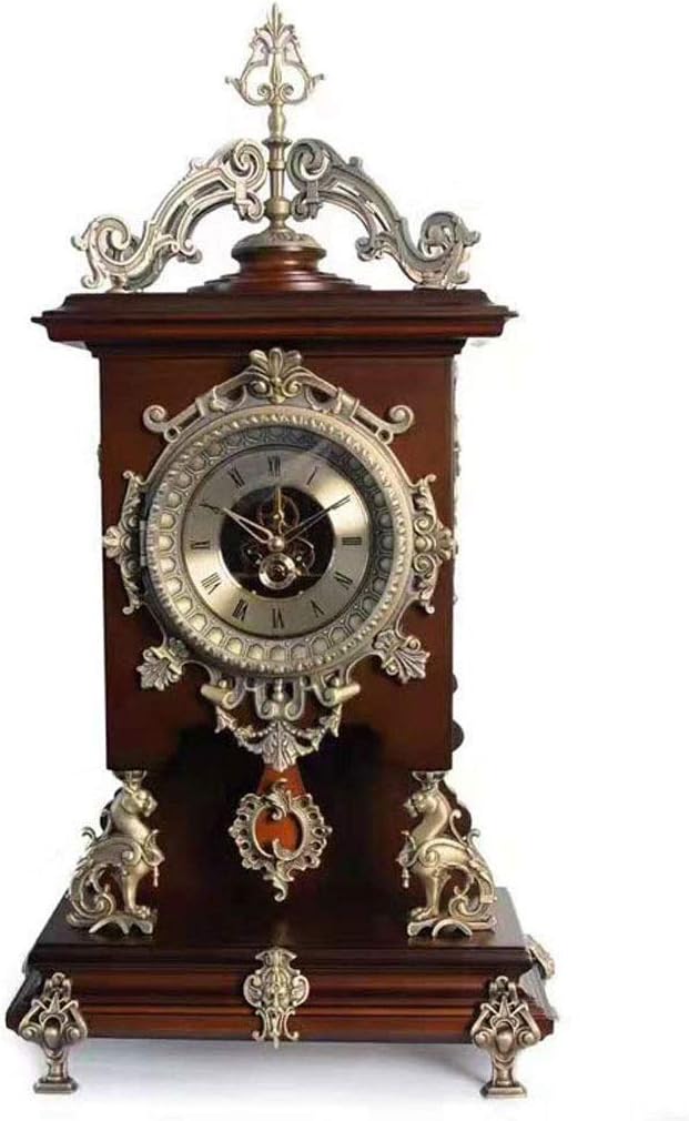 HLDBW Solid Wood Alloy Cast Antique Clock Full Copper Perspective