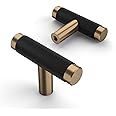 Asidrama 10 Pack Knurled Matte Black and Champagne Bronze Kitchen Cabinet Knobs Dresser Knobs Drawer Knobs Single Hole Cabinet T Bar Pull Handles for Kitchen Wardrobe Cupboard