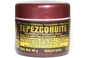 Del Indio Papago Tepezcohuite Cream, Facial and Body Cream, Collagen and Vitamin E, 60g