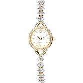 JewelryWe Bling Watches for Women: Ladies Analog Quartz Casual Iced Out Case Crystal Strap Roman Numeral Dial Bracelet Wristwatch Gift for Valentine's Day
