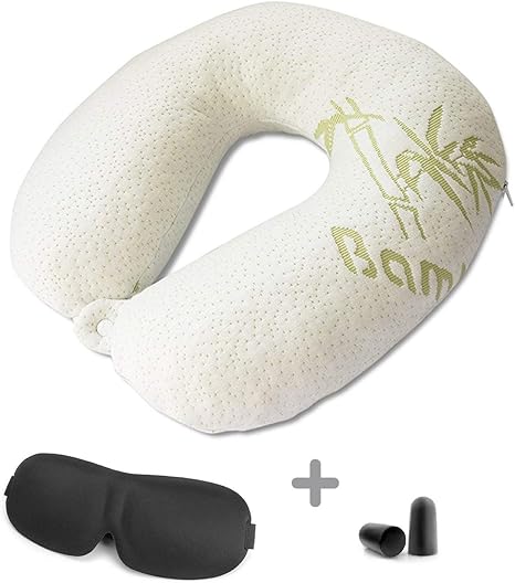 Premium Bamboo Neck Pillow Travel Size Shredded Memory Foam