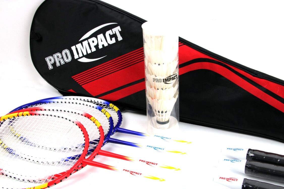 Pro Impact Badminton Set Aluminum Head w/Steel Shaft - Includes Rackets, Feather Shuttlecocks & Carry Case Outdoor Games for Kids Adults Family (2 Rackets, 3 Shuttles and Cover) : Sports & Outdoors