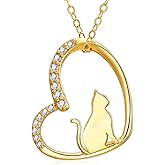 SISGEM 14k Gold Created Moissanite Cat Heart Necklace for Women, Animal Lover Jewelry Gifts for Her, 16-18 Inches