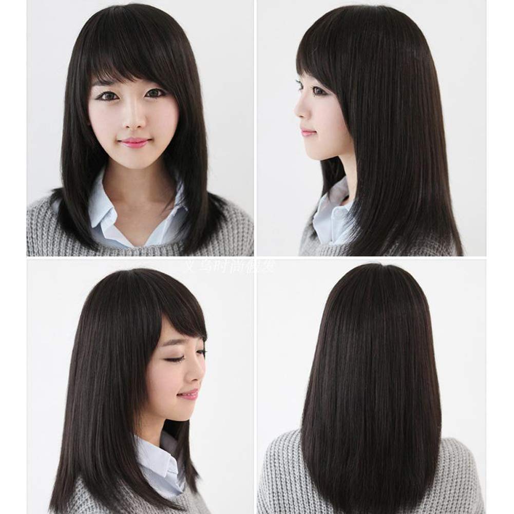 Xiufen Women Lady Oblique Bangs Natural Black 45cm Long Rinka