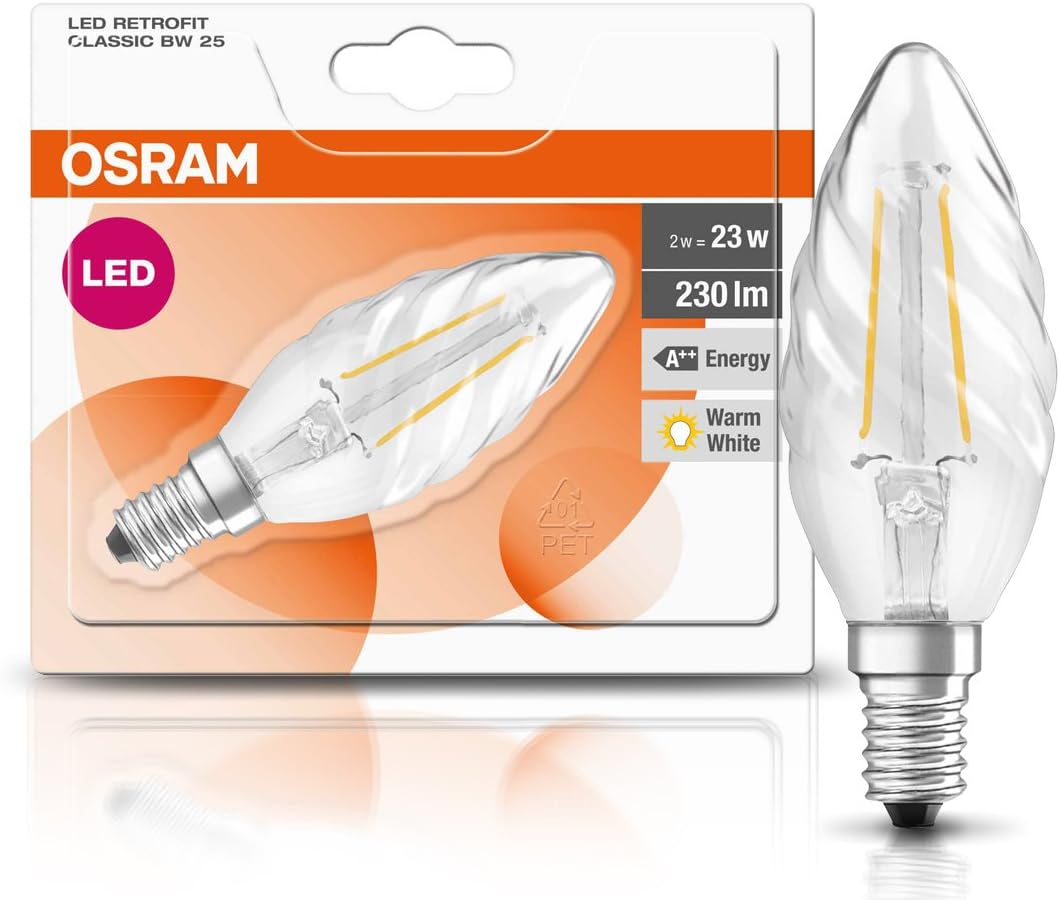 OSRAM LED Retrofit CLASSIC BW/LED lamp, classic mini candle shape: E14, 2 W, 230 V, 23 W replacement, clear, Warm White - Image 3