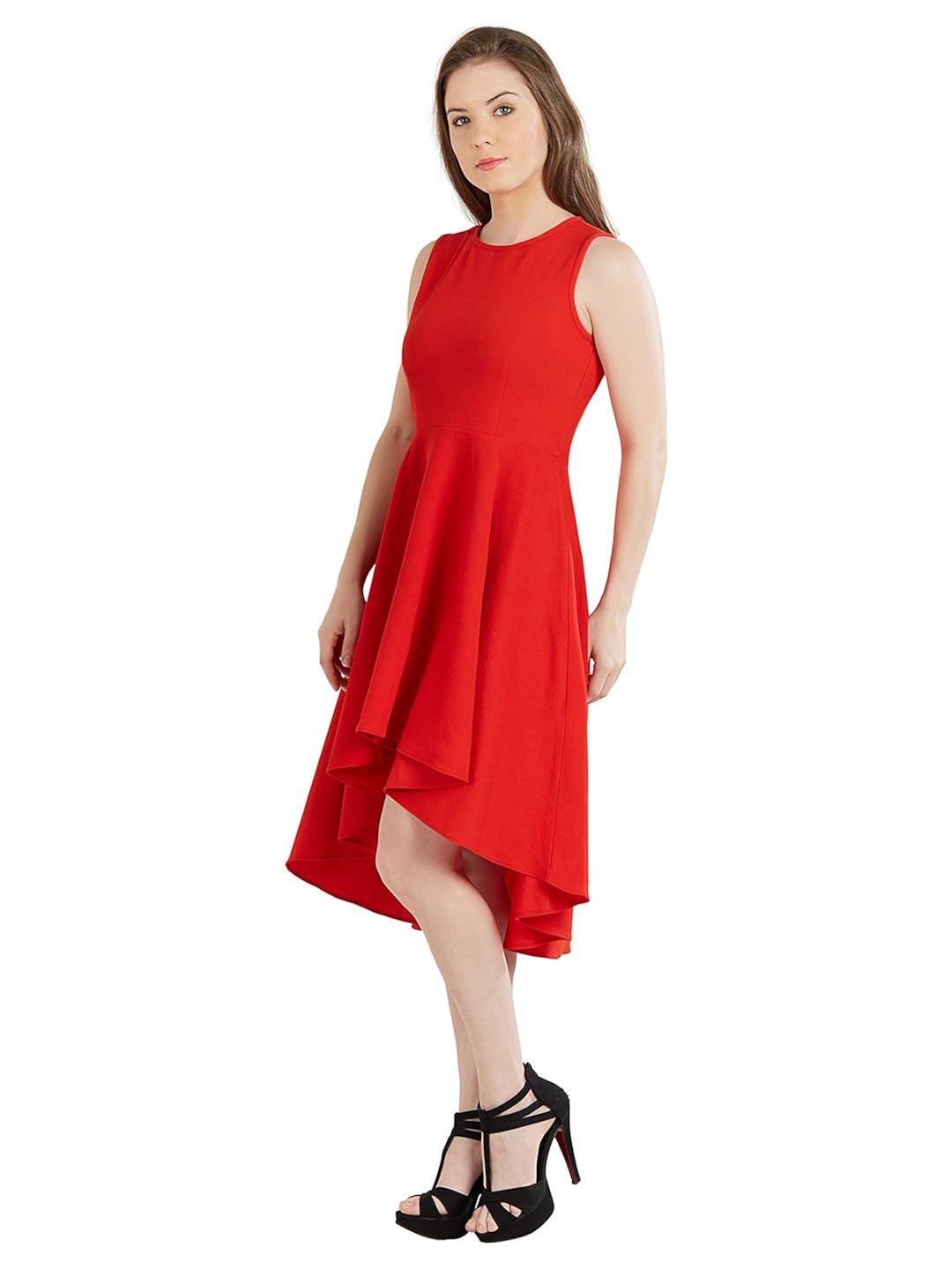 pinwheel women's red high low sleevless waffle party dress