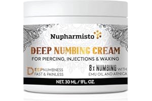 NUPHARMISTO Deep Numbing Cream for Piercing, Injections& Tattoos, Fast Numbing for Waxing, 7 Hours Maximum Strength Numbing Cream for Injections, 8x Numbing with Emu Oil and Arnica. 30ml/1floz