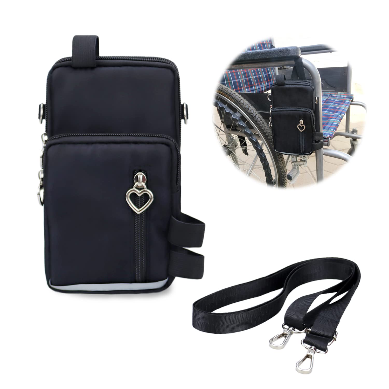 Photo 1 of Waterproof Three Pockets Wheelchair Front/Side Frame Pouch with Reflective Strip Easy-to-use Button for Small Essentials Daily Travel