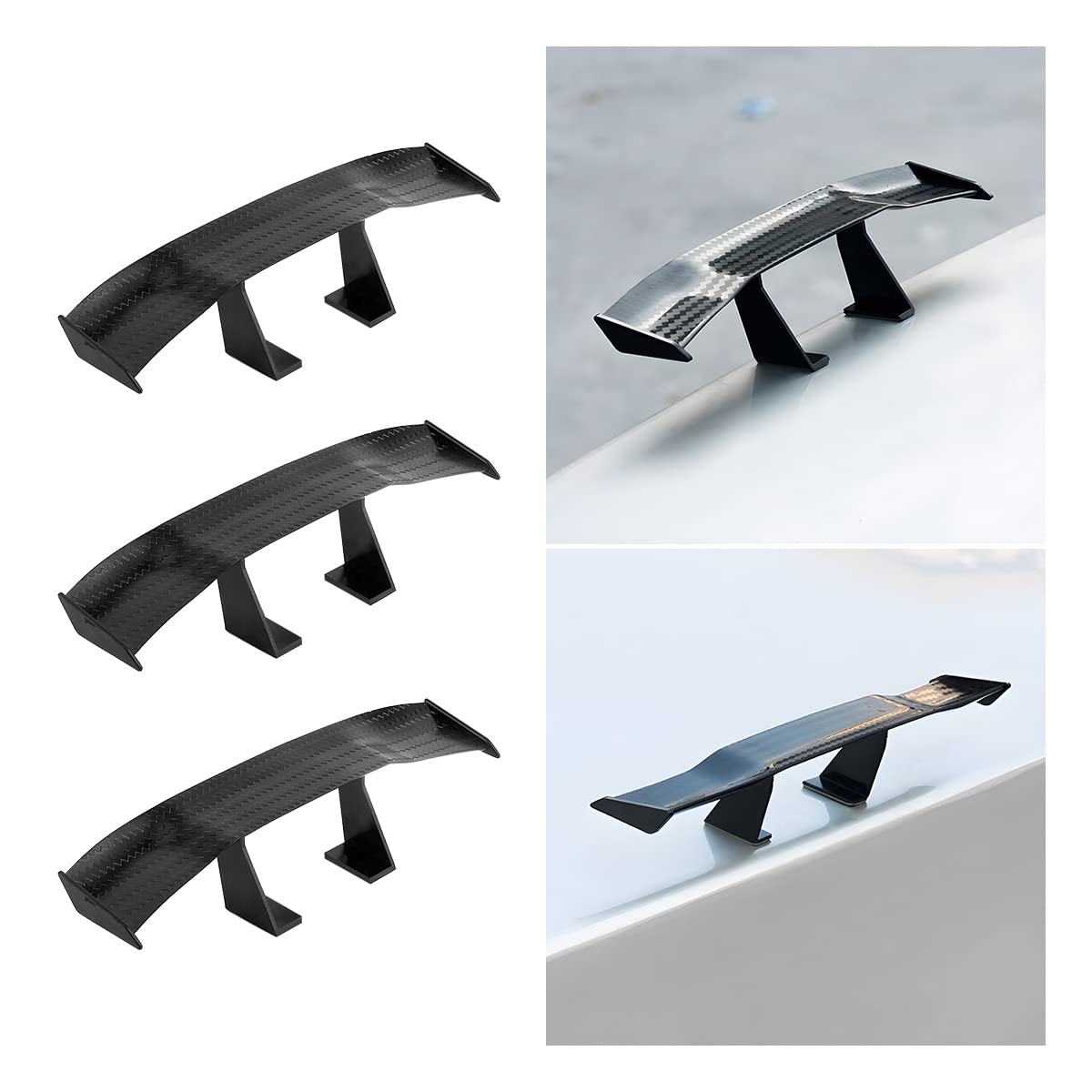3PCs Car Mini Spoiler Wing, 6.7 Inch Universal Tail Wing Mini Carbon Fiber Texture Cool Decoration, Auto Exterior Accessories for Men Women (Black)