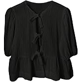SweatyRocks Women's Bow Peplum Blouse Puff Short Sleeve Tie Front Top