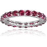 Ice Gems Sterling Silver Created Ruby 3mm Round-cut Eternity Band Ring