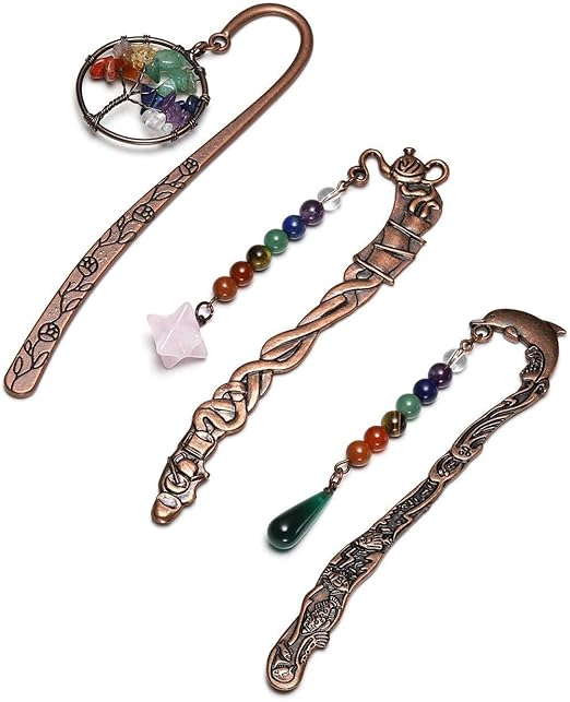 Amazon Co Jp 生命線の女性ヴィンテージブロンズツリー用メタルブックマークはペンダント7チャクラの宝石用原石のgrils男性のためのマカバクリスタルティアドロップチャームビーズのブックマーカーを包み3pc ホーム キッチン