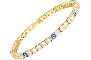 UOOANUO Evil Eye Bracelets for Women 18K Gold and Silver Filled with 4MM Cubic Zirconia Tennis Bracelet Evil Eye Jewelry