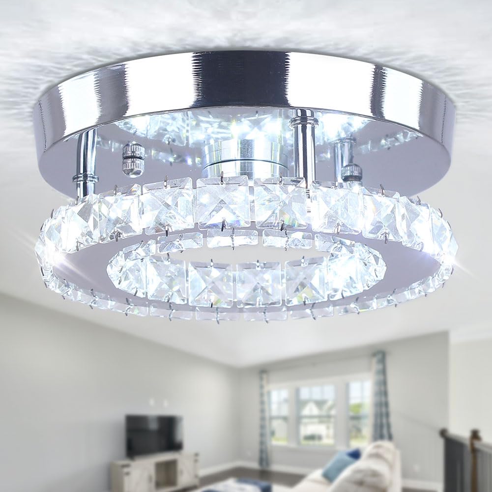 Cainjiazh Mini Crystal Chandelier - Led Semi Flush Mount Lighting for Living Room, Kitchen, Office, Bedroom & Dining Room (Cool White) — image 1