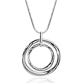 XILAZAB Silver Gold Double Circle/Ginkgo Necklace, Long Silver Necklace Sweater long Silver Chain for Women Silver Circle Large Pendant Womens Jewelry Silver Statement Necklace for Women Gift for Her