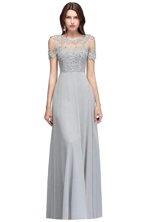 Babyonlinedress Damen Abendkleider Lang Spitze Chiffon Perlen 32-46