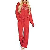CURBODO Pajamas for Women Set Ribbed 2 Piece Lounge Sets Long Sleeve Top and Pants with Pockets Loungewear Outfits