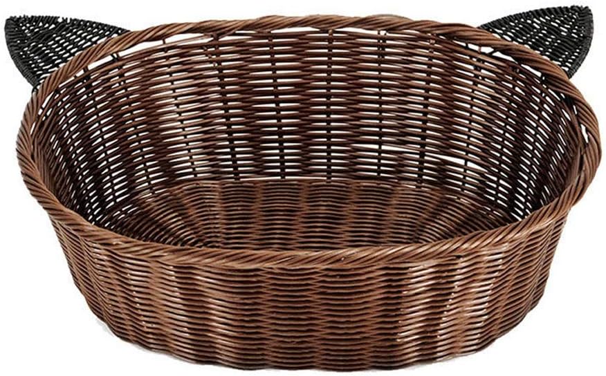 Alppq Rattan Cat Ears Lovely Rattan Cat Nest Washable Cat House Rattan Bamboo Plastic Doghouse Four Seasons Universal Cat Bed Cat House Easy to Clean Pet Cave Comfort Nest Pet Cat Dog Nest