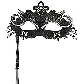 Pretishows Masquerade Mask with Stick Mardi Gras Decorations Mask Venetian Carnival Costume Mask for Party and Halloween
