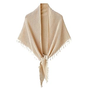 Women's Boho Fringe Shawl Hollow Knitted Poncho Wrap Open Front Cape Fall Triangle Scarf for Evening Dress