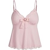 SHENHE Women's Y2K Lace Cami Coquette Bow Babydoll Top Heart Eyelet Cute Camisole Tank Top