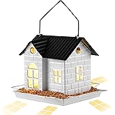 YKNTGIAO Solar Bird Feeder for Outdoors Hanging, Squirrel Proof Bird Feeders, Metal Solar Bird Feeder House, Wild Bird Feeders for Finch Cardinal Chickadee, Large Capacity, Durable & Weatherproof