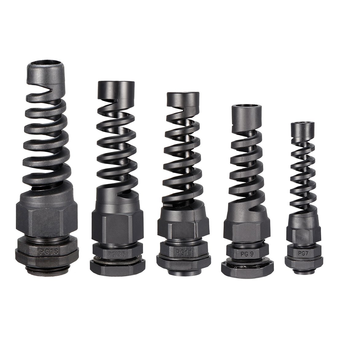 sourcingmap 25Pcs PG7 PG9 PG11 PG13.5 PG16 Cable Gland Black Waterproof Plastic Joint with Strain Relief