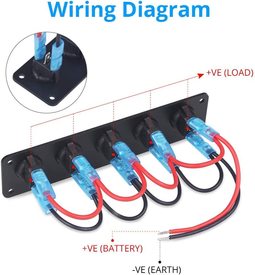 WATERWICH DC 12V-24V 5 Gang ON-Off Buttom Ignition Marine Boat Toggle Rocker Switch Panel Waterproof for RV Car Vehicles Truck Trailer Yacht SUV (Blue): Automotive