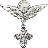 Sterling Silver Baby Badge Guardian Angel Pin with