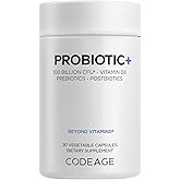 Codeage Probiotic+ 100 Billion CFU Supplement - 12-Strain Probiotic Blend, Organic Prebiotic Fiber, Postbiotics, Vitamin D3, Zinc Bisglycinate, Quercetin - for Men & Women - Non-GMO- 30 Capsules