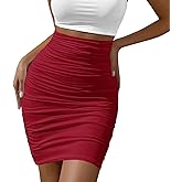 Afibi Women's Elastic High Waist Ruched Bodycon Stretch Club Pencil Midi Skirt