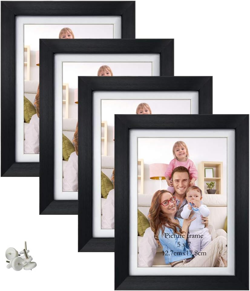 Photo Albums, Frames & Accessories - Giftgarden 5x7 Picture Frame Set of 4, 6x8 Matted to Display 5 by 7 Photo with Mat or 6 by 8 without Mat for Wall or Tabletop, Black
