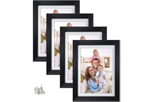Giftgarden 5x7 Picture Frame Set of 4, 6x8 Matted to Display 5 by 7 Photo with Mat or 6 by 8 without Mat for Wall or Tabletop, Black