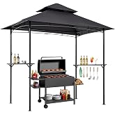VEVOR Grill Gazebo, 8 x 5 ft Outdoor BBQ Gazebo with Double-Tiered Roof, Powder-Coated Steel Patio Grill Shelter with 2 Side Shelves &amp; 8 Hooks, Grilling Canopy for Patio Backyard Garden Picnic