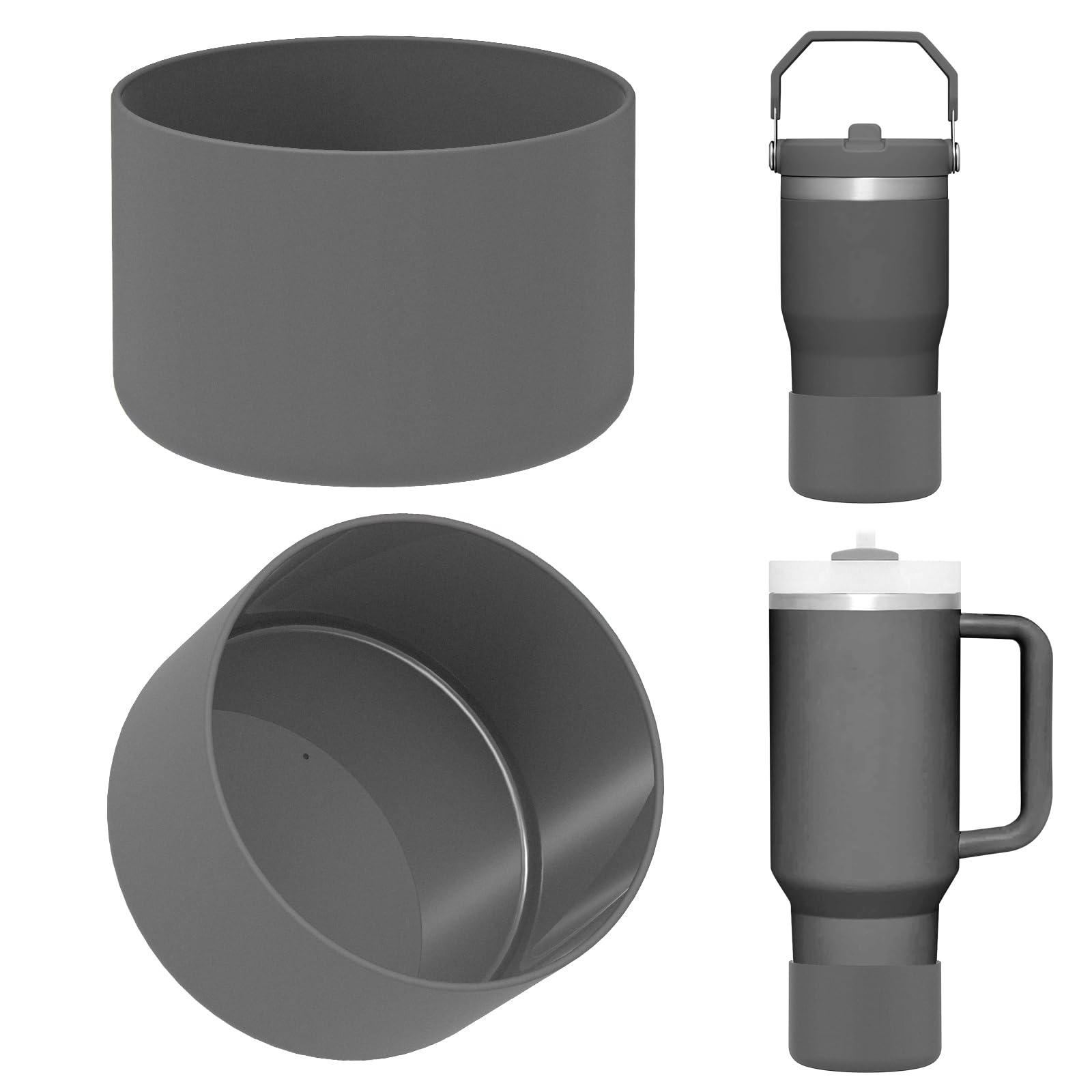 Linkidea 2 Pack Water Bottle Boot Compatible with Stanley Quencher H2.0 20oz/30oz/40oz, IceFlow Flip 20oz/30oz Tumbler, Silicone Bottle Bottom Sleeve Cover Bumper Protector (Charcoal)