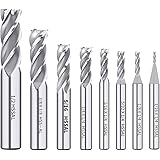 AUTOTOOLHOME 1/8" 3/16" 1/4" 5/16" 3/8" 1/2" high Speed Steel HSS 4 Flute Straight End Mill Cutter 5/32" 1/16" Set of 8