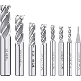 AUTOTOOLHOME 1/8" 3/16" 1/4" 5/16" 3/8" 1/2" high Speed Steel HSS 4 Flute Straight End Mill Cutter 5/32" 1/16" Set of 8