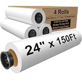 PAPRMA 24" x 150ft Wide Format Paper 2" Core, White Plotter Paper CAD Bond 4 Rolls