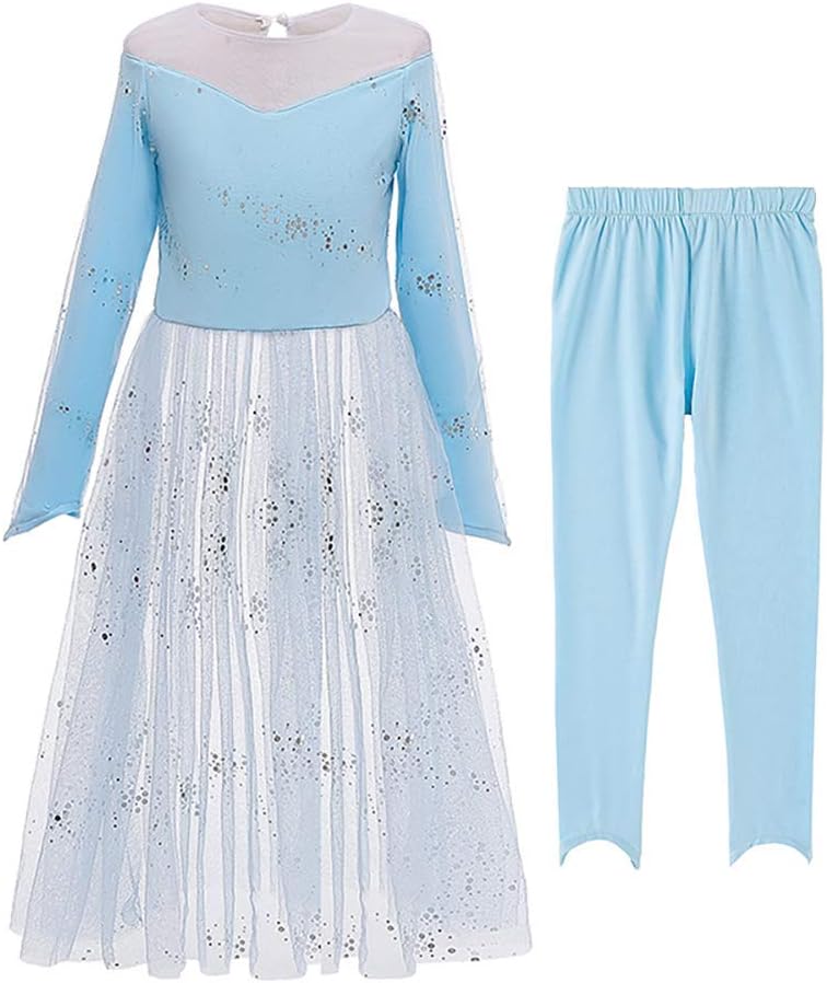Kids Girls Frozen Costume Elsa Anna Dress Up Kids Ice Snow Queen Cosplay Princess Fancy Dress Halloween Christmas Carnival Birthday Theme Party Long Maxi Ball Gown 2-8 Years
