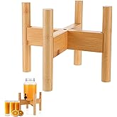 Bamboo Drink Dispenser Stand Adjustable Sideways to Fit 8-11 Inch Glass and Plastic Water Dispensers, Water Dispenser Holder for 1-3 Gallons Drinks Beverages Lemonades and Juices Jug Container