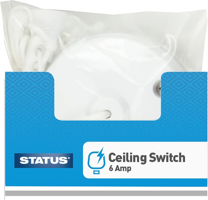 Status Ceiling Switch White 6A 2 Way Pull Cord Light Switch Bathroom