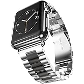 U191U Band Compatible with Apple Watch 38mm 42mm Stainless Steel Wristband Metal Buckle Clasp iWatch 40mm 44mm Strap Bracelet for Apple Watch Series 4/3/2/1 Sports Edition(Silver/Black, 42MM)